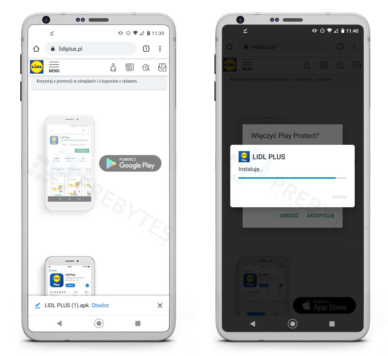 Instalacja fałszywej aplikacji Lidl Plus