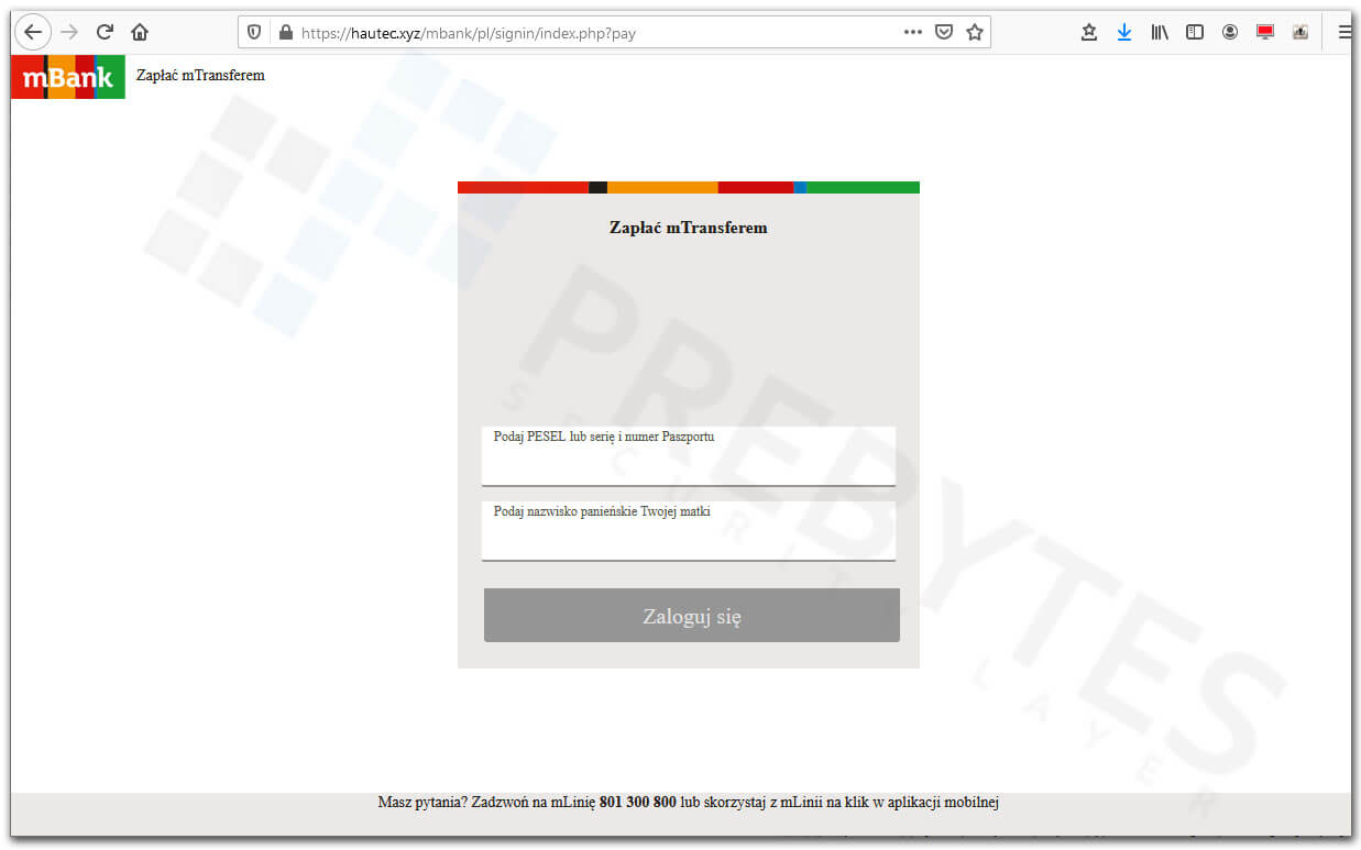 Fałszywa strona bankowości mBank