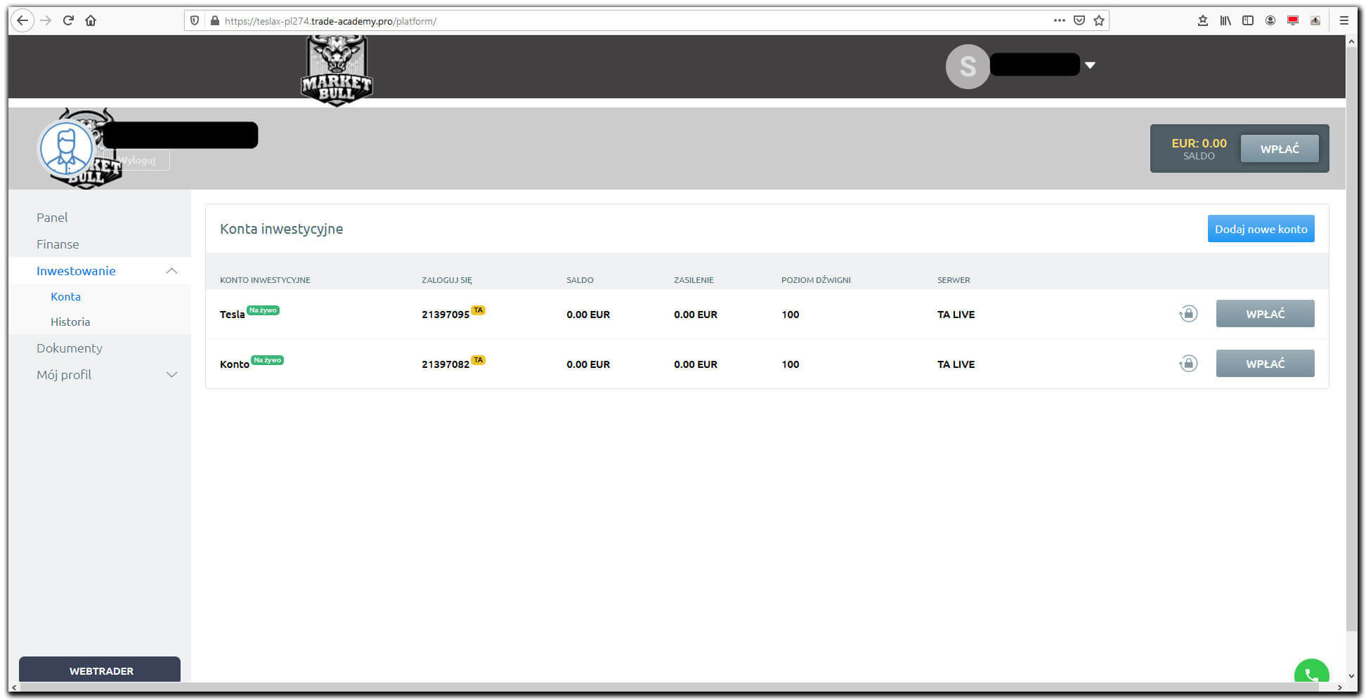 Platforma inwestycyjna Market Bull - Podgląd na konta inwestycyjne