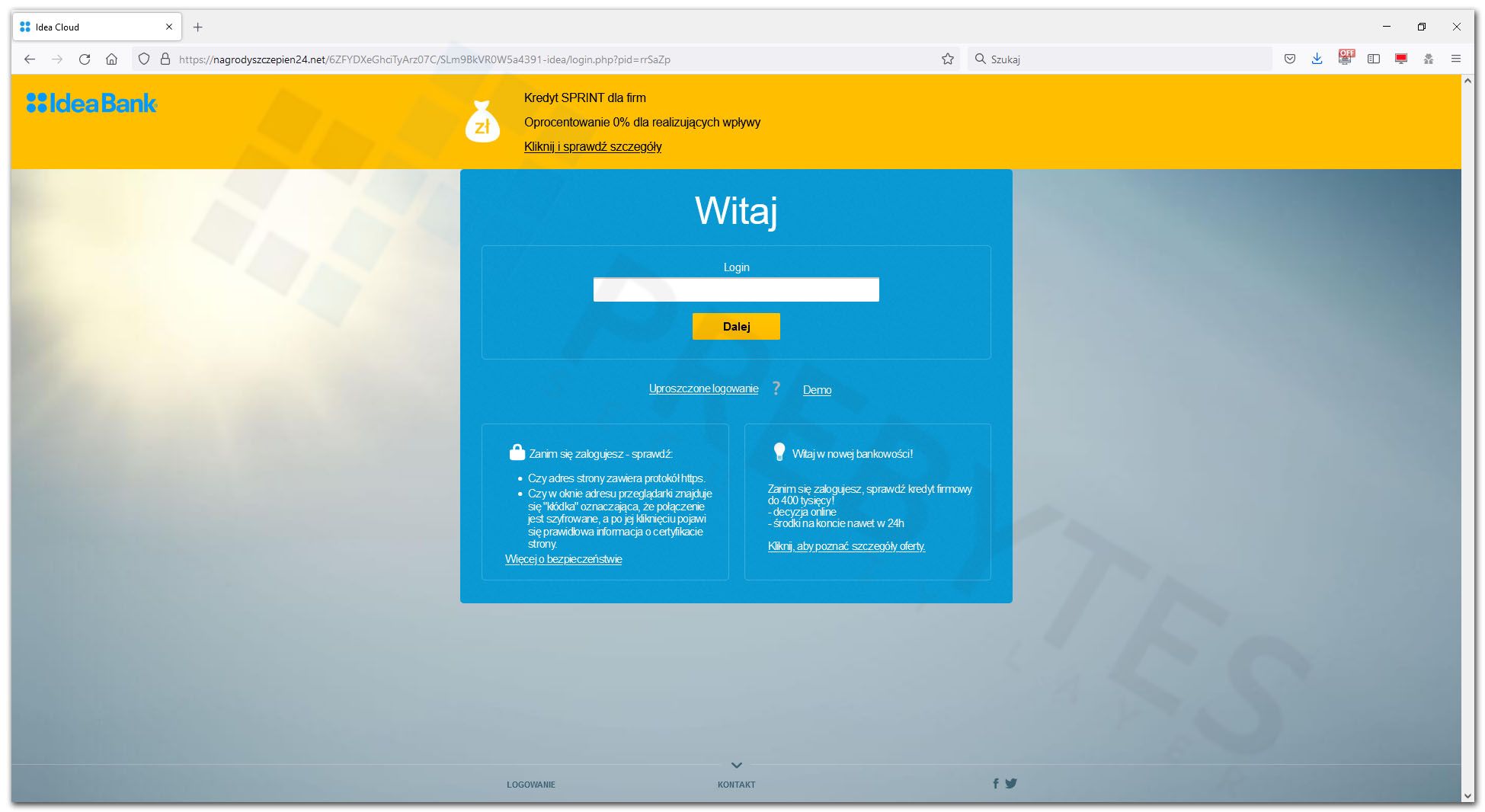 Idea Bank - fałszywa strona logowania