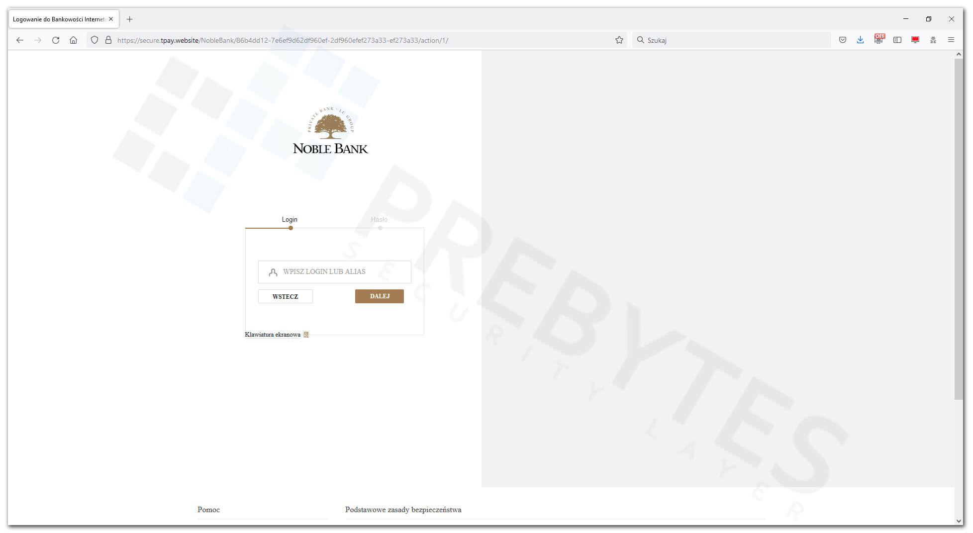 Fałszywa strona logowania do Noble Bank