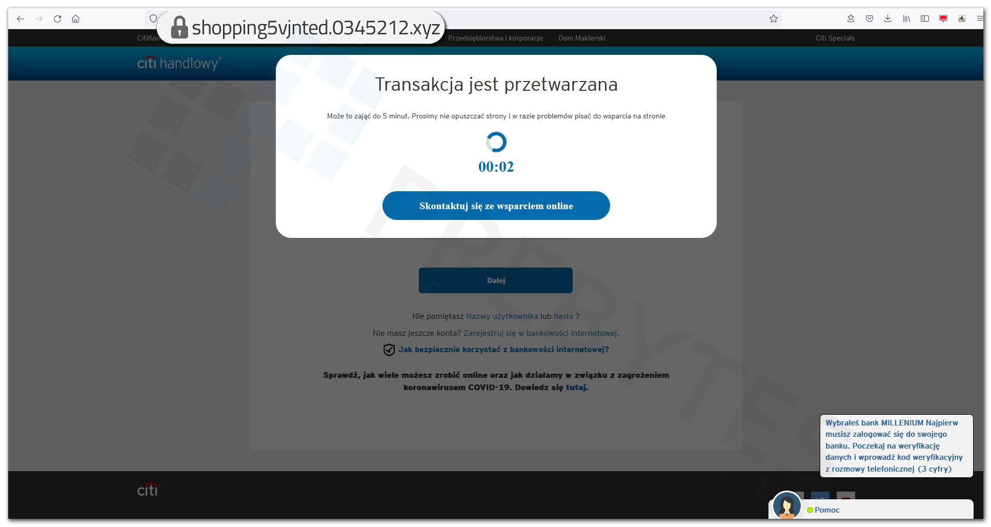 Phishing Citi Bank - przetwarzanie transakcji