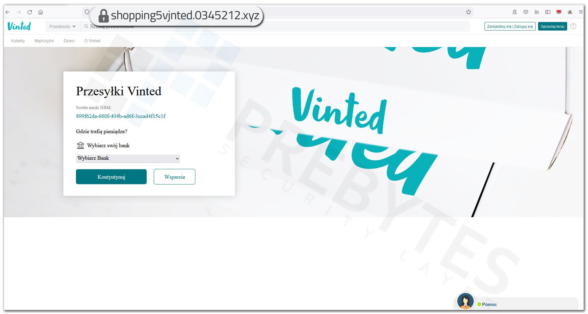 Phishing Vinted schemat 1 - wybór banku