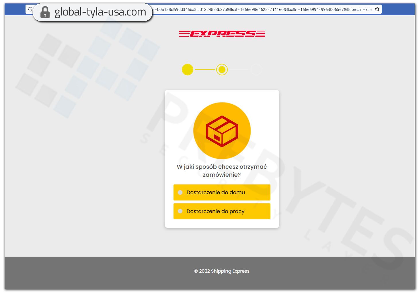 Strona phishing - wybór miejsca dostawy
