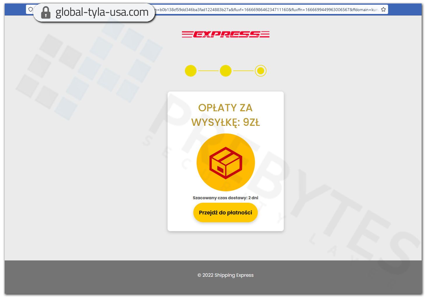 Strona phishing - śledzenie przesyłki podsumowanie