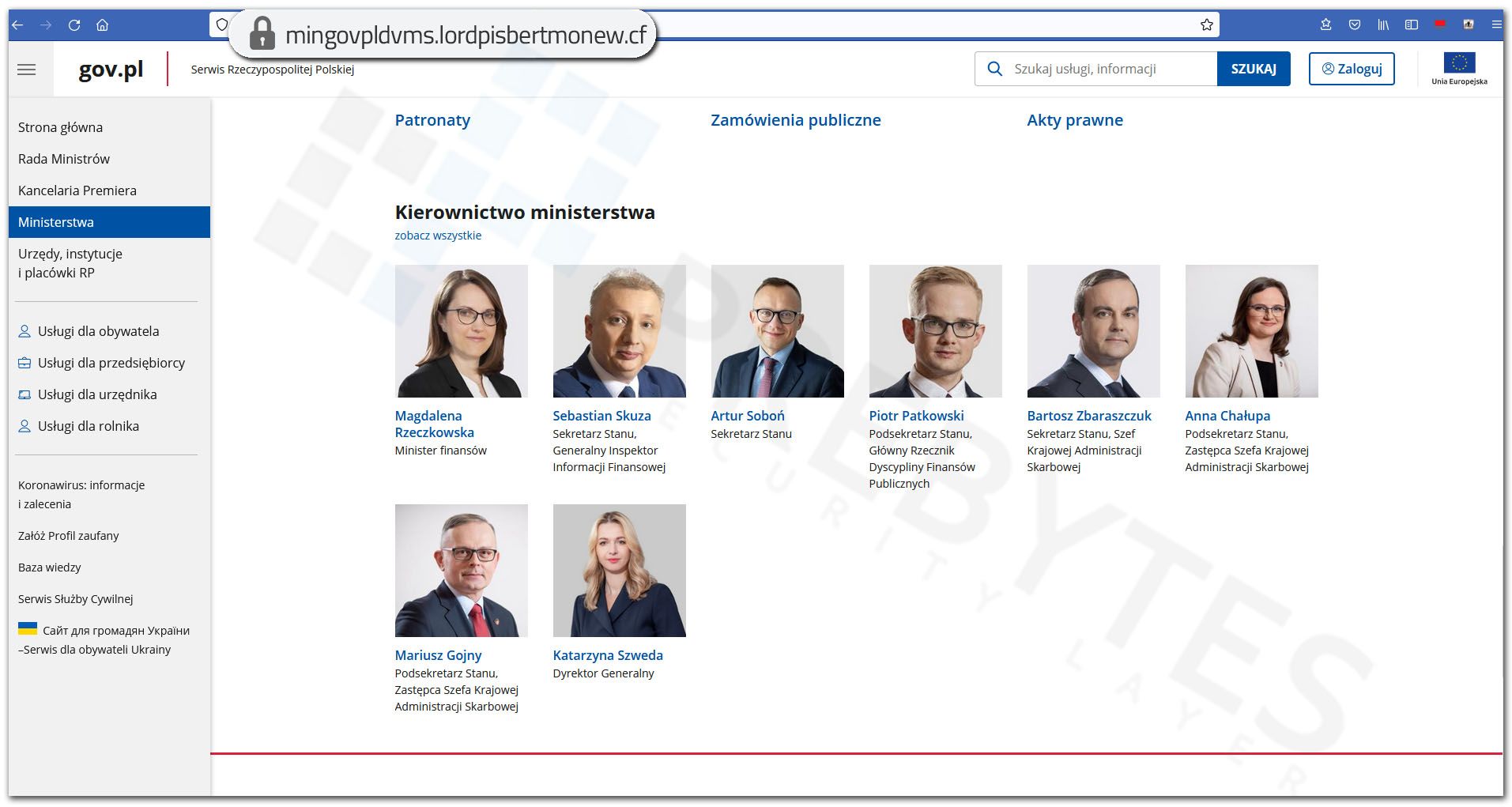 Fałszywa strona Ministerstwa Finansów - Kierownictwo_Ministerstwa