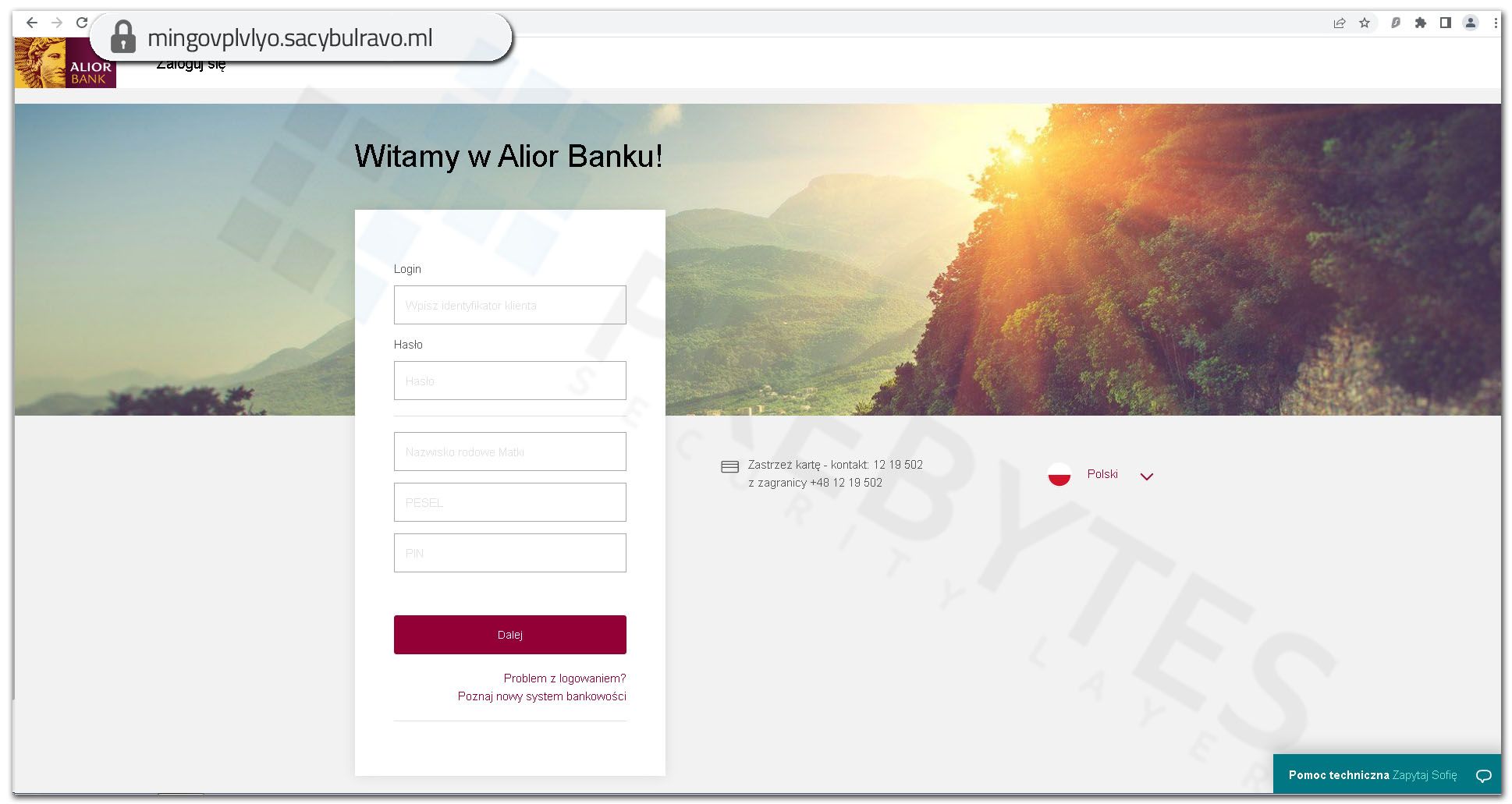 Strona phishing Alior Bank