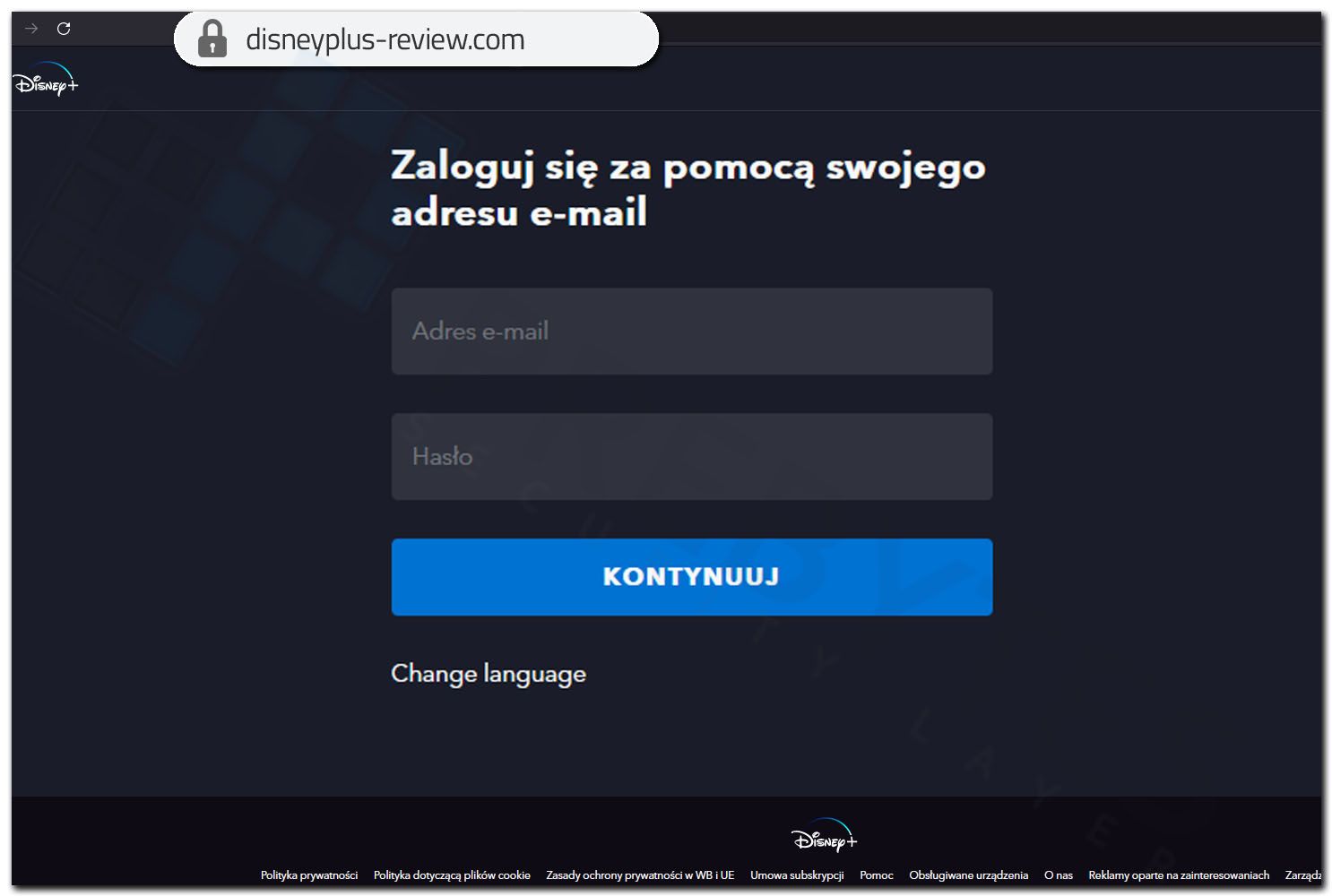 Fałszywa strona Disneyplus