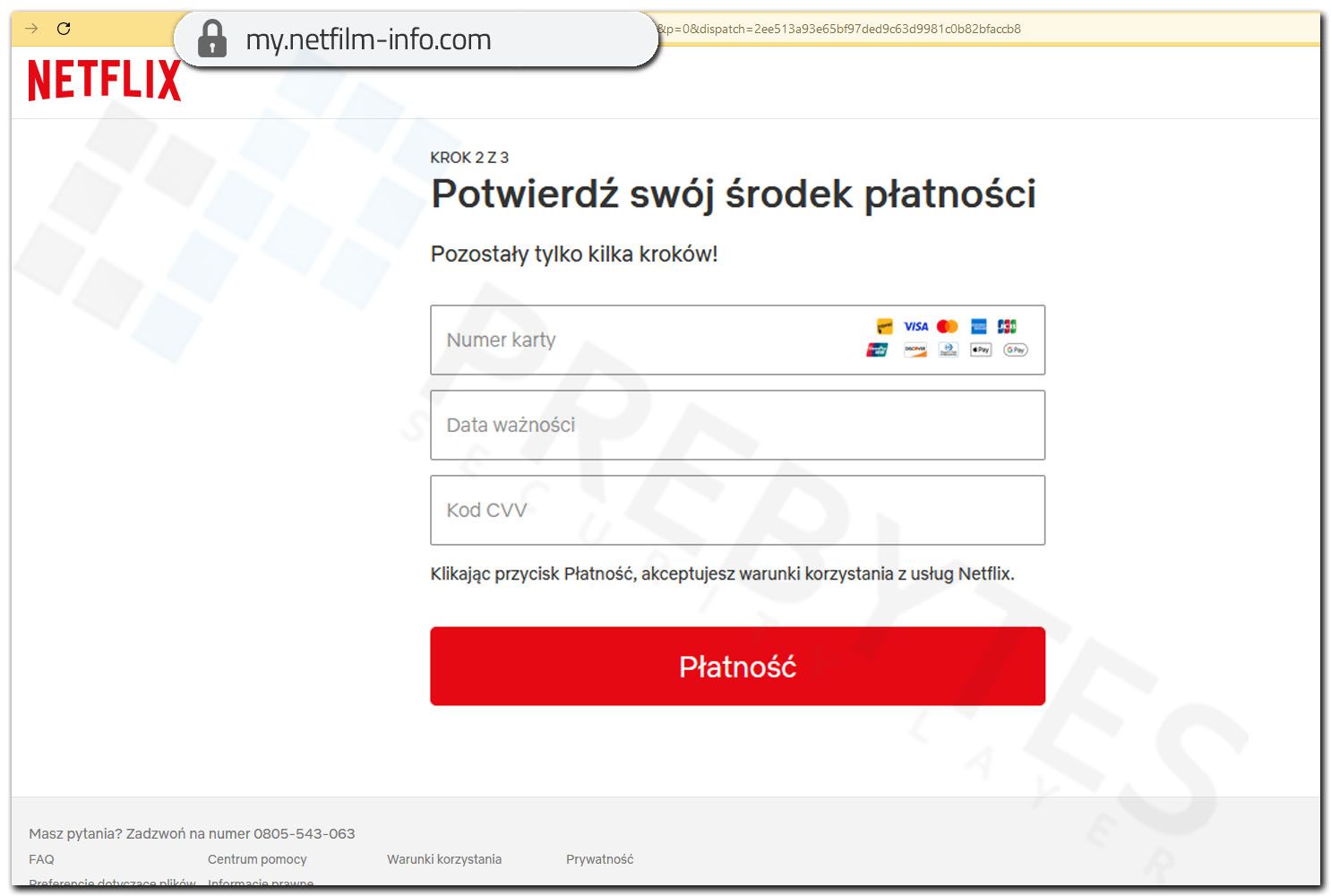 Fałszywa strona Netflix - wyłudzenie danych kart płatniczych